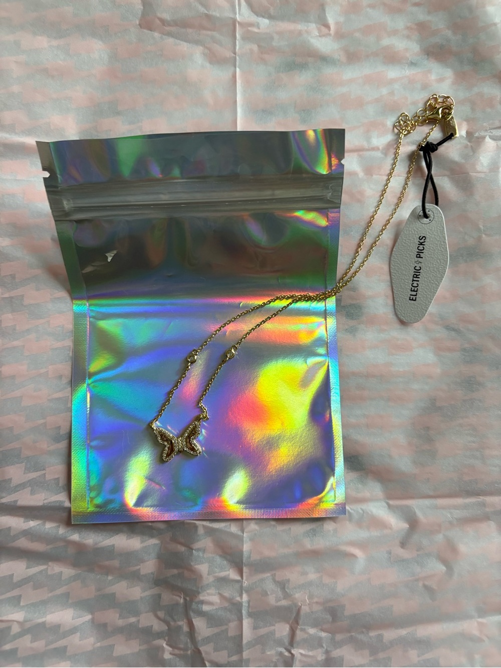 Electric Picks Gold Butterfly Pendant Necklace